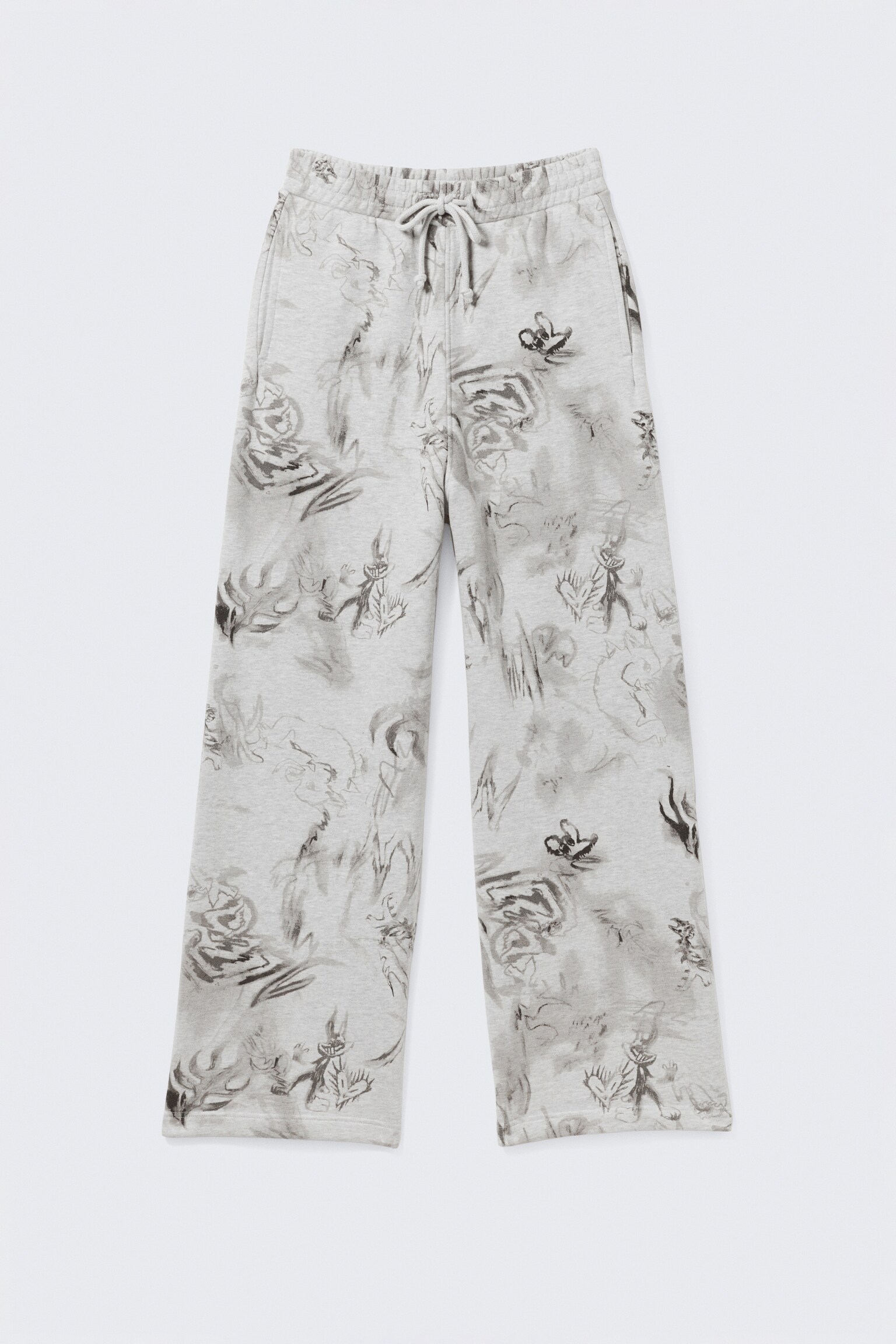 Pantalones de chándal de algodón de corte holgado - Grey Melange - Scribble Print