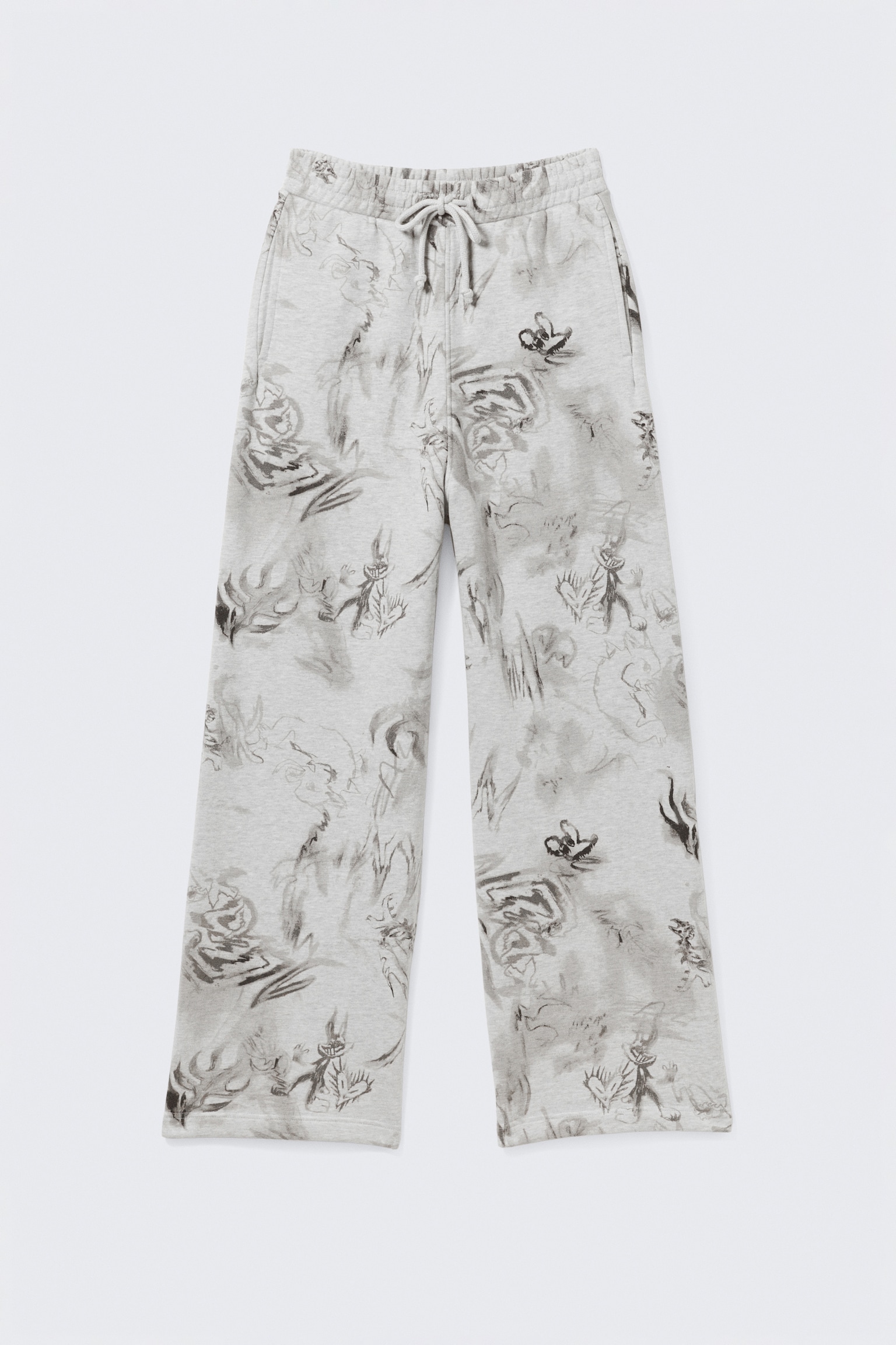 Bawełniane spodnie dresowe Loose Fit - Grey Melange - Nadruk Bazgroły - 2