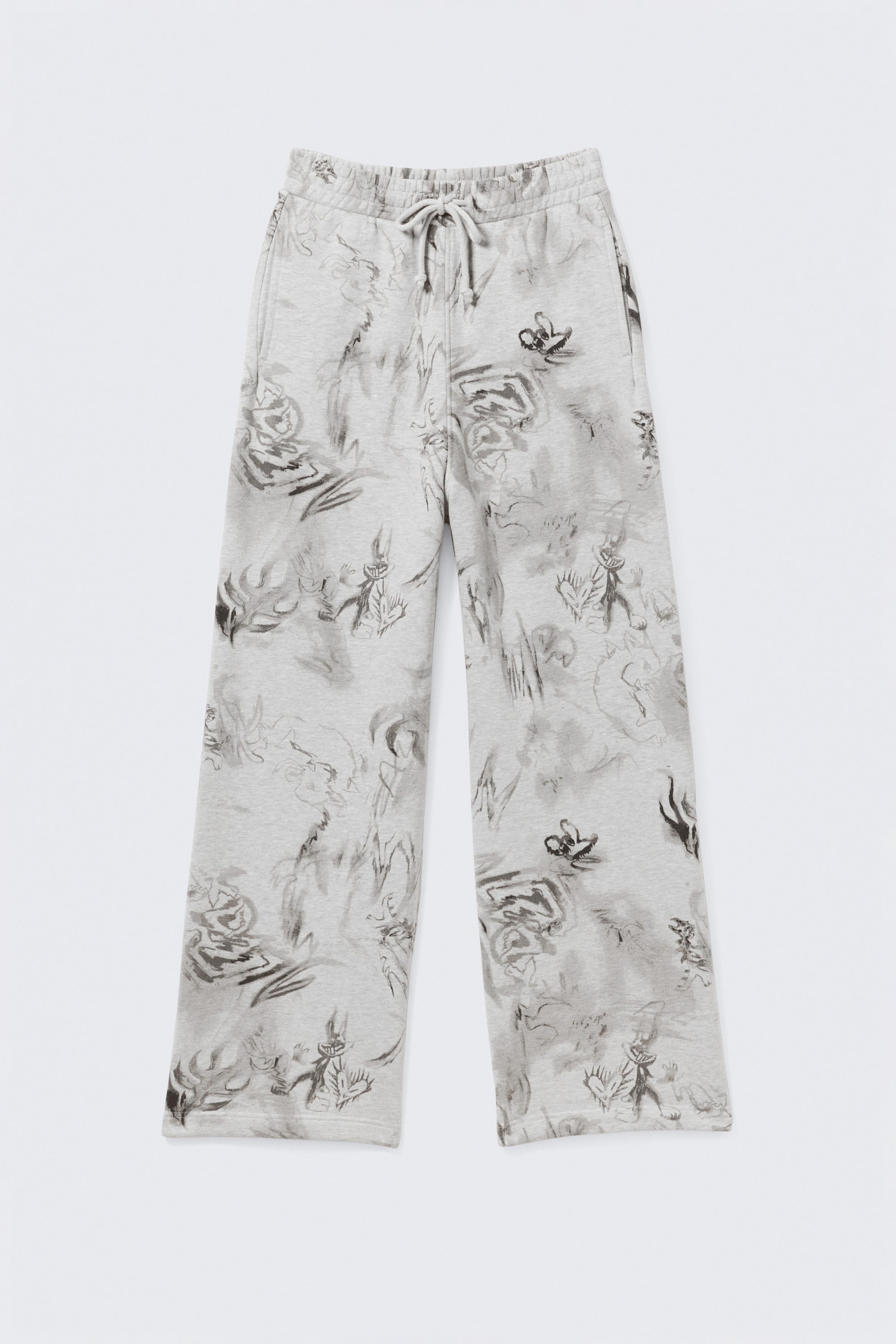 Gris chiné - Imprimé griffonnage - Pantalon de survêtement en coton - 3