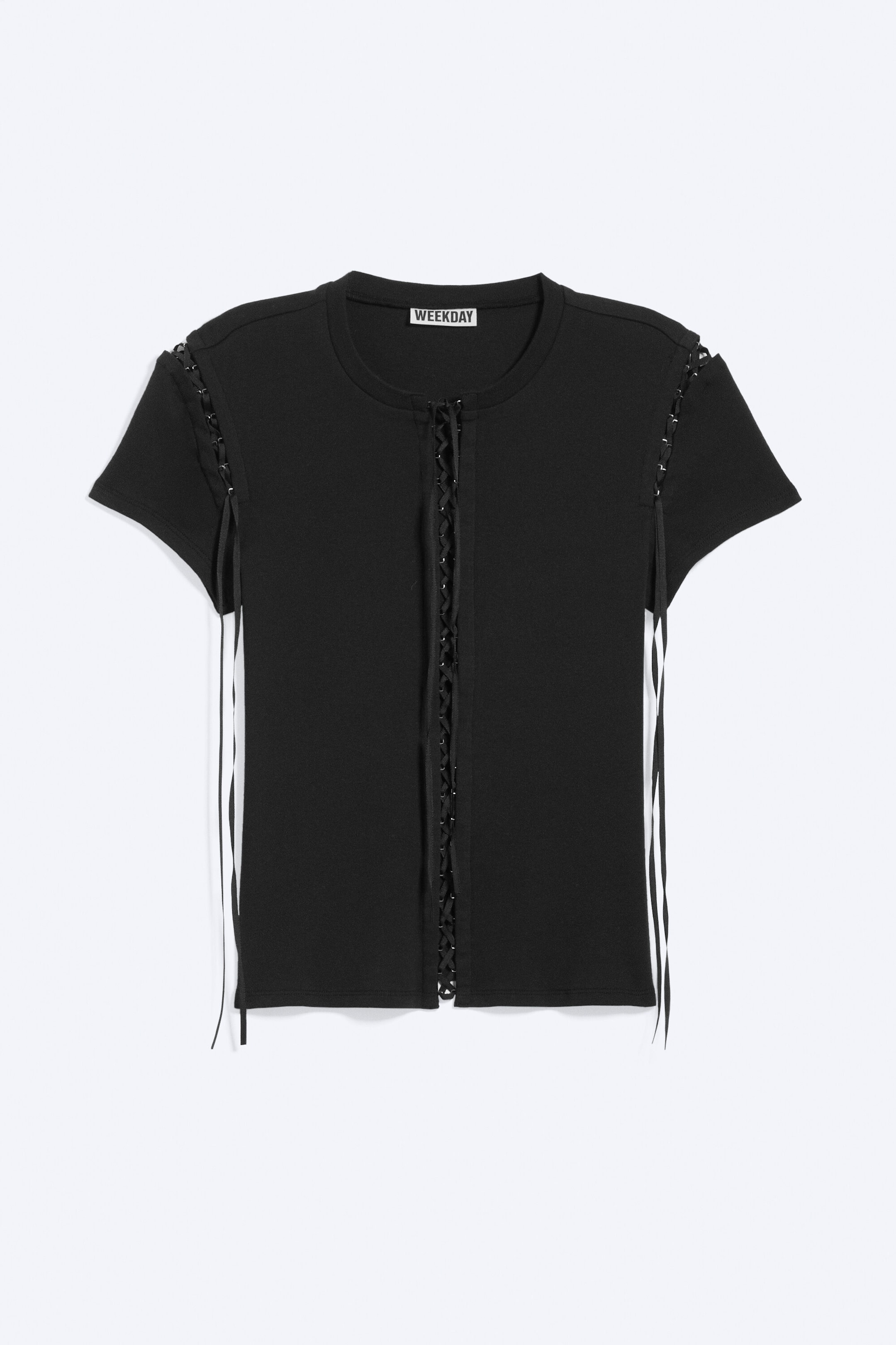 Noir - T-shirt côtelé à liens croisés - 4