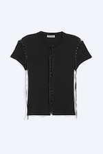 Noir - T-shirt côtelé à liens croisés - 4