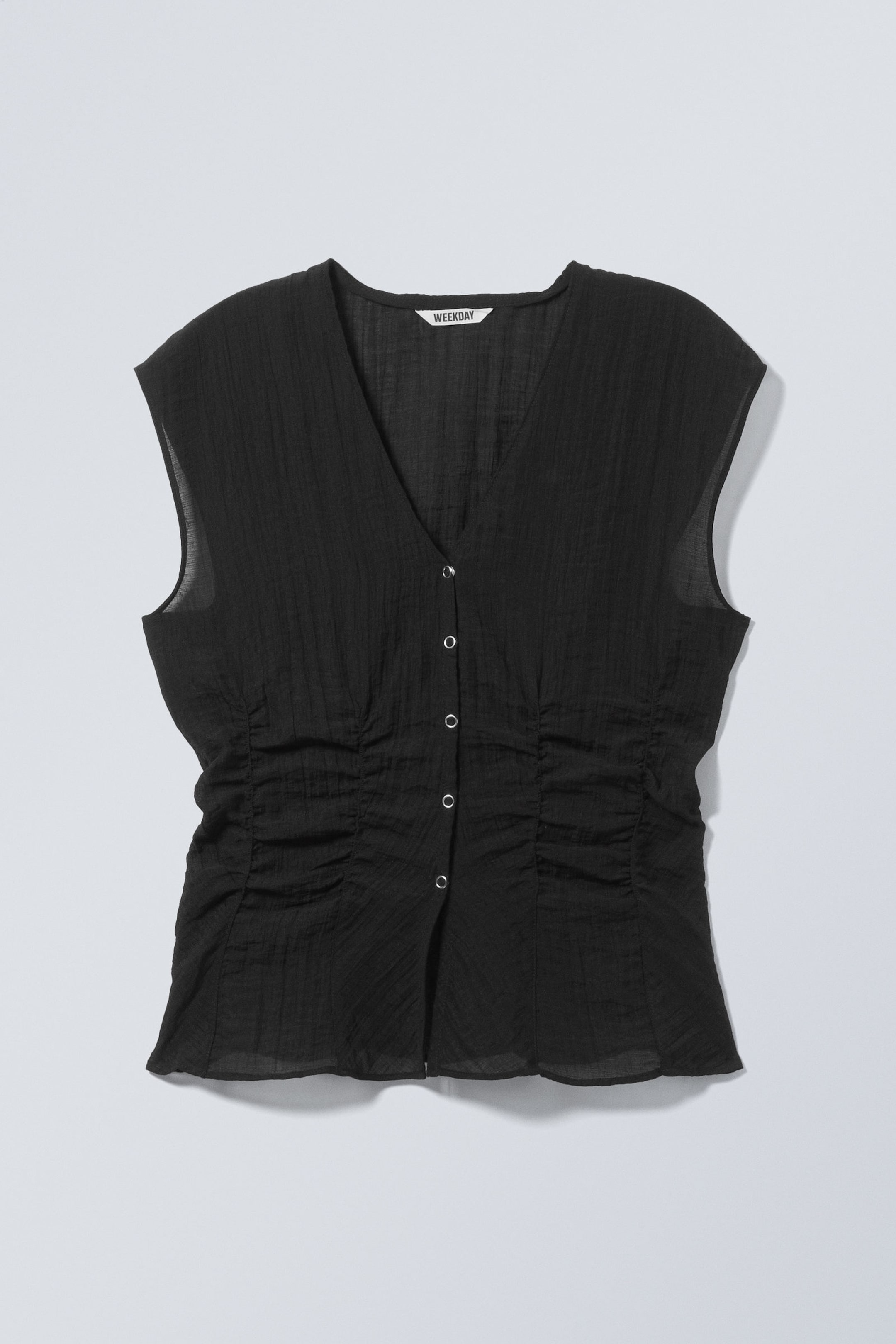 Black - Cap-Sleeved Sheer Top - 1