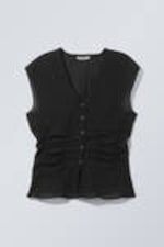 Black - Cap-Sleeved Sheer Top - 0