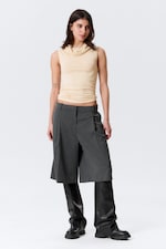 Light Beige - Sleeveless Funnel Neck Top - 2