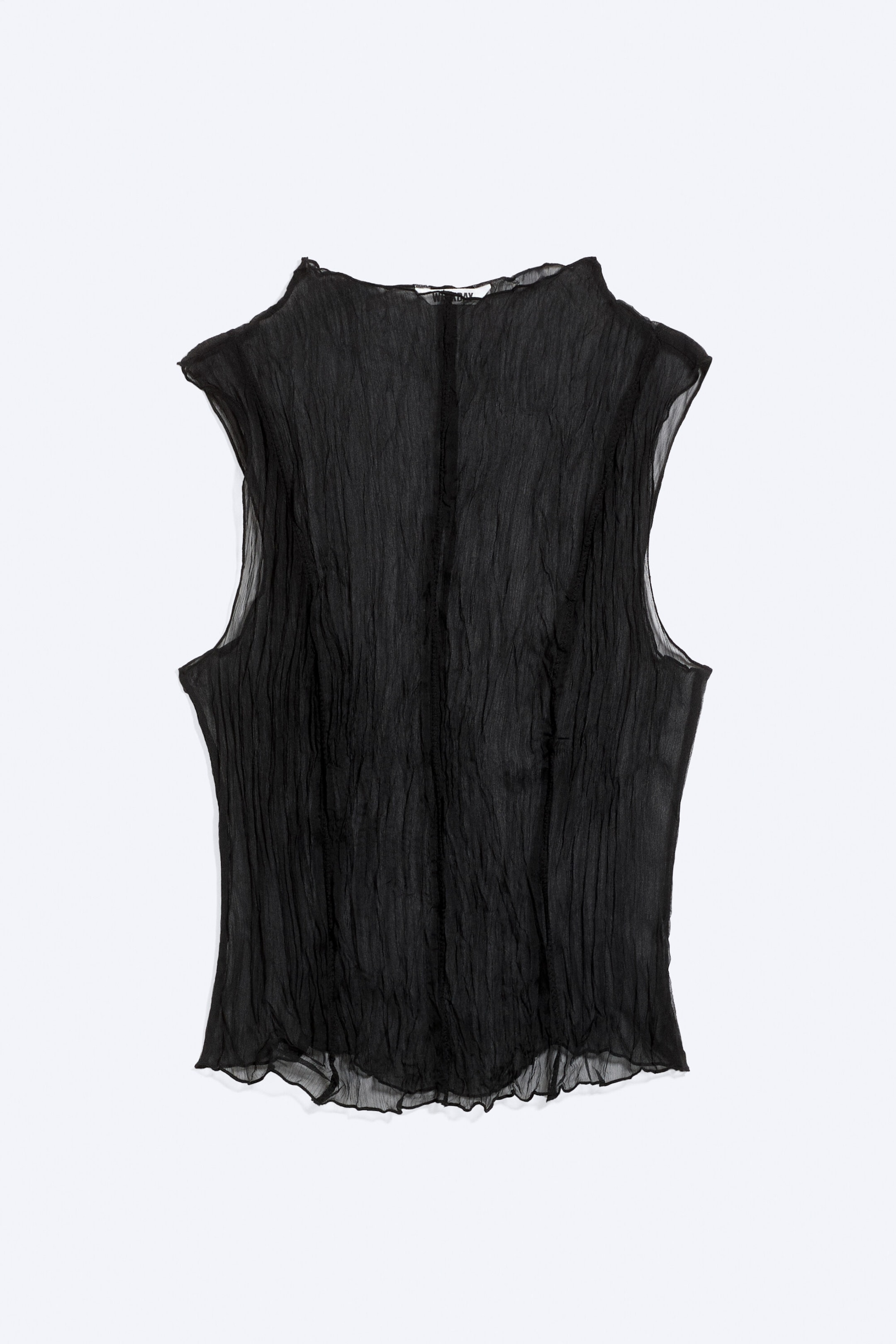 Black - Sheer Crinkled Sleeveless Top - 3