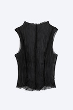 Black - Sheer Crinkled Sleeveless Top - 3