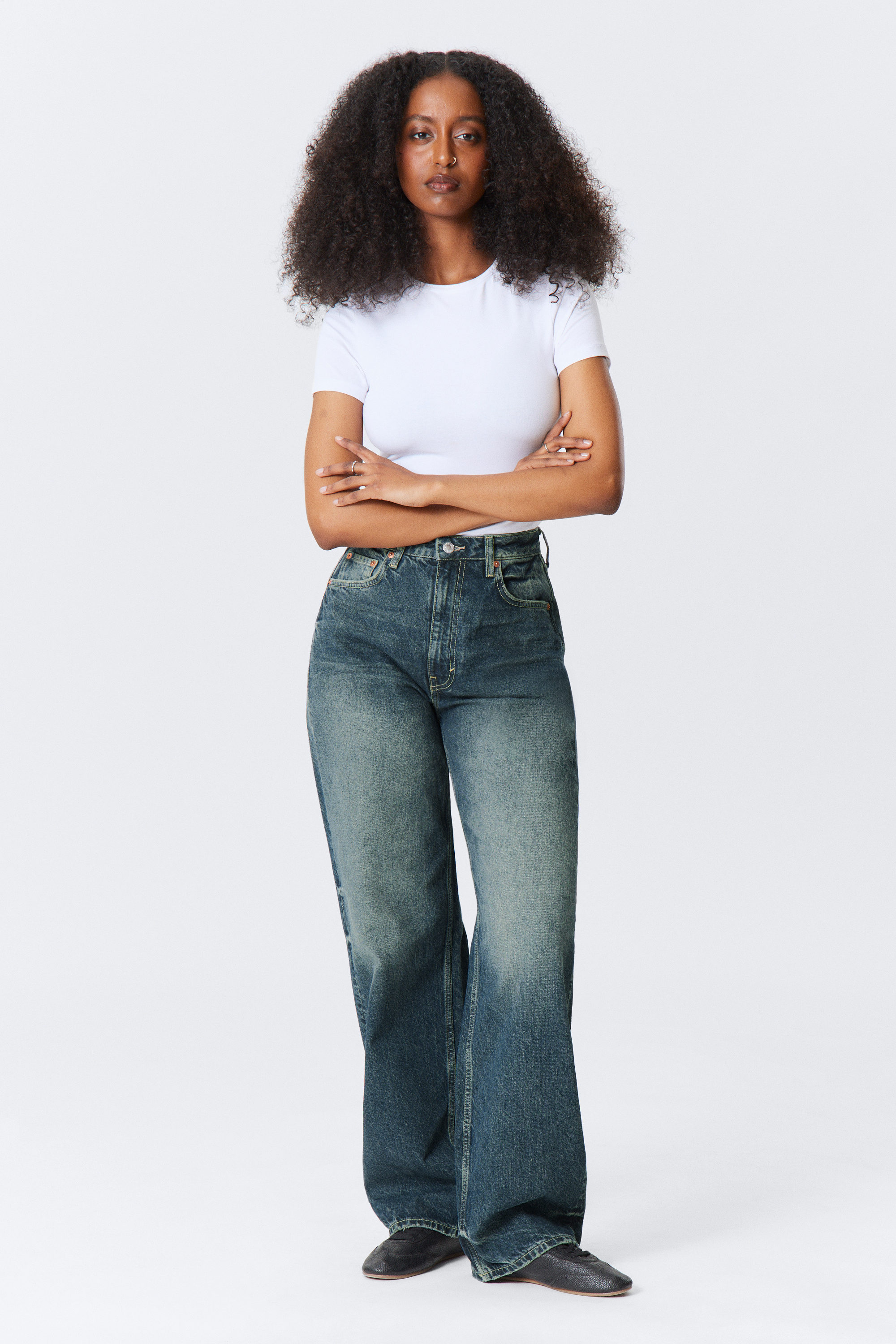 #4C5164 - Halo Curve High Waisted Regular Wide Leg Jeans - 2