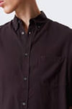 Dark Brown - Oversized Draped Boxy Short-Sleeved Shirt - 2