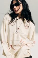 Lys Beige - Street Trykk - Boxy langermet topp med trykk - 0