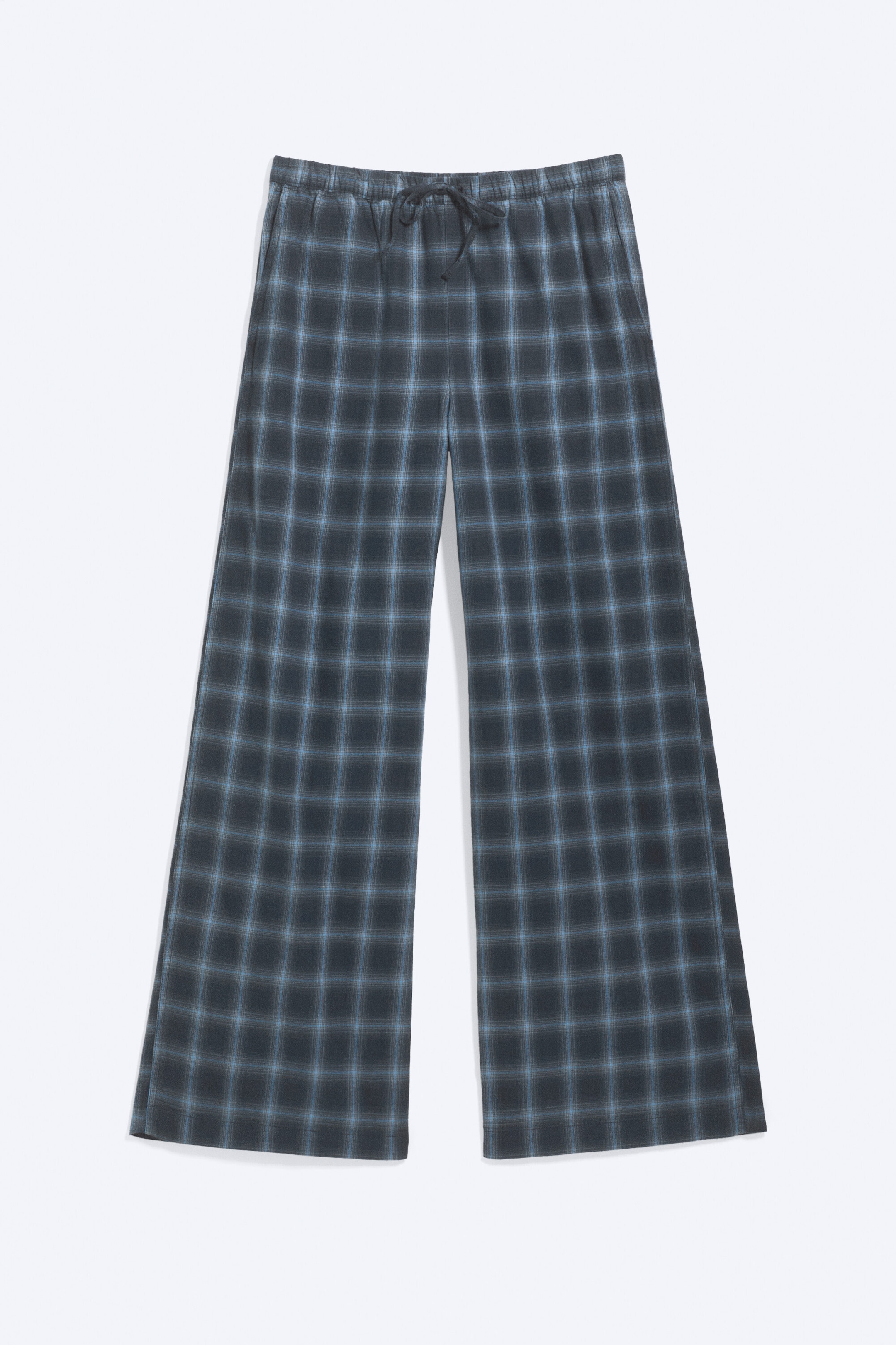 Checked Black & Blue - Wide Flannel Pyjama Trousers - 4