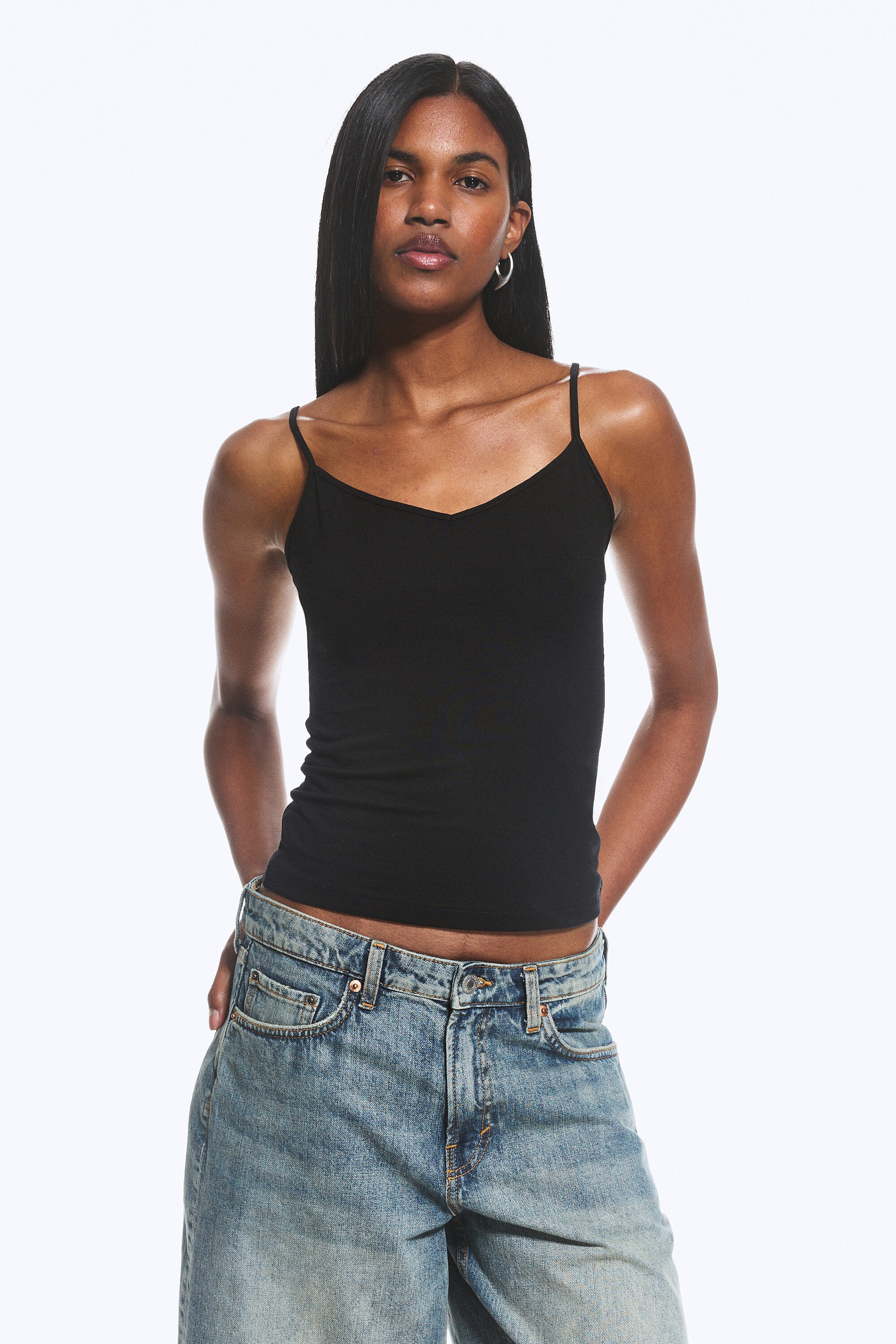 Light Dusty Pink/Black - 2-pack Slim V-neck Cotton Singlet - 2