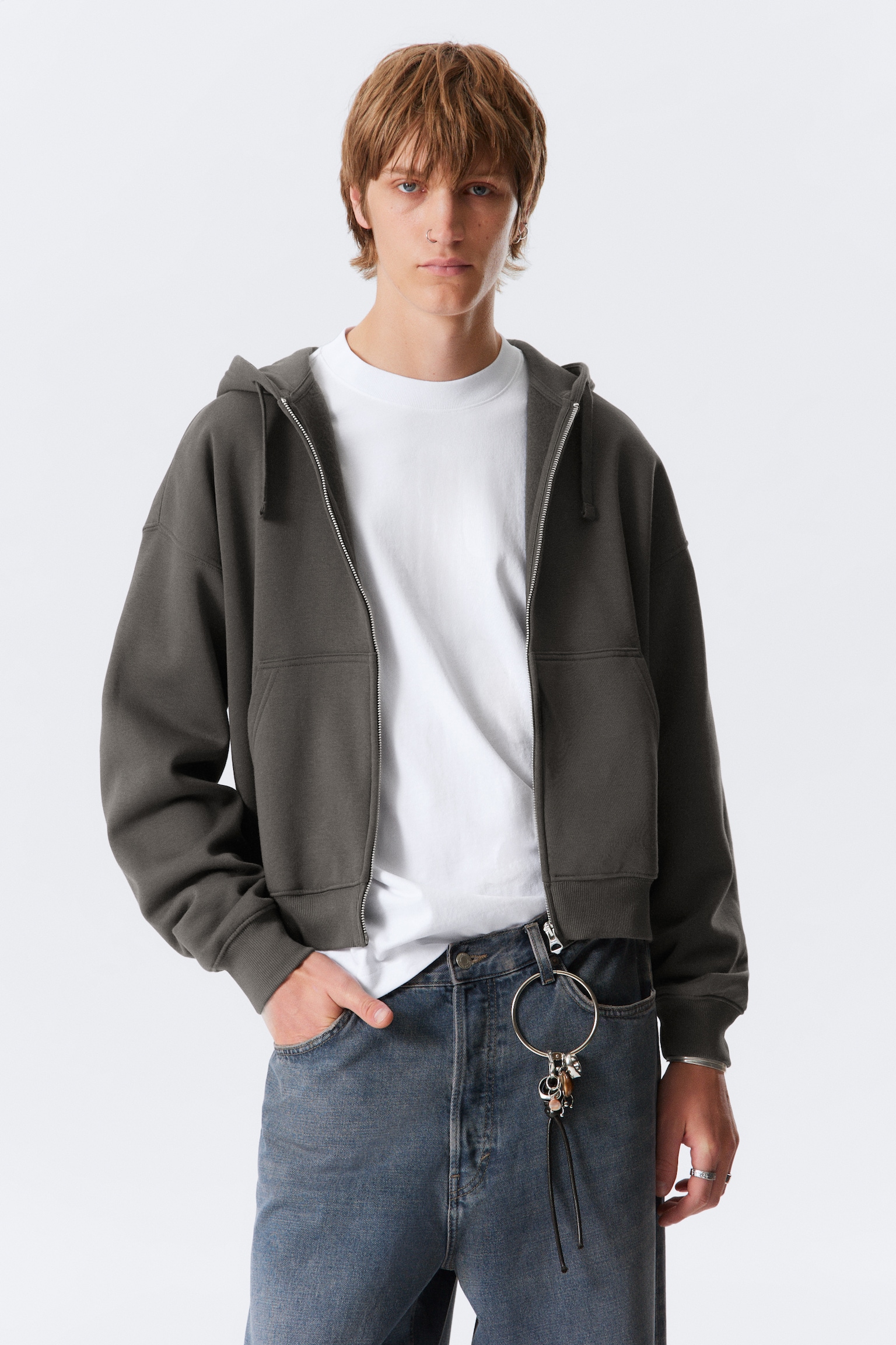 Boxy Midweight Zip Hoodie - Grey/Black/Light Grey Melange