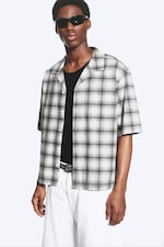White/Black Check - Cotton Short-sleeved buttoned shirt - 0