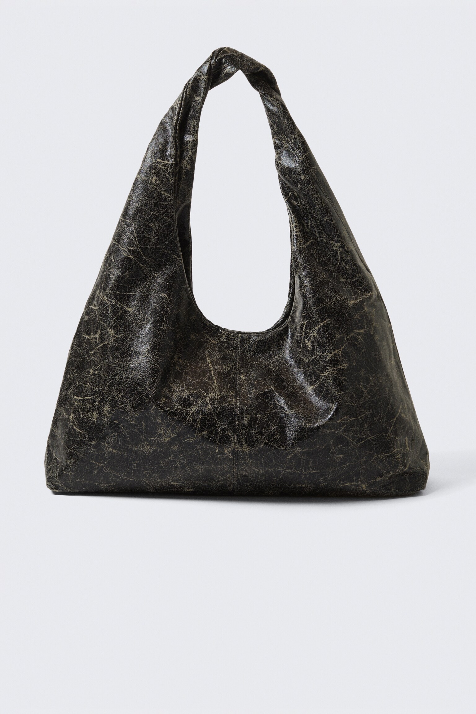 Sac porté épaule en cuir synthétique souple - Noir craquelé/Marron foncé
