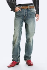 Hazy Blue - Medium Blue - Anti Unisex Low Waist Regular Straight Jeans - 2