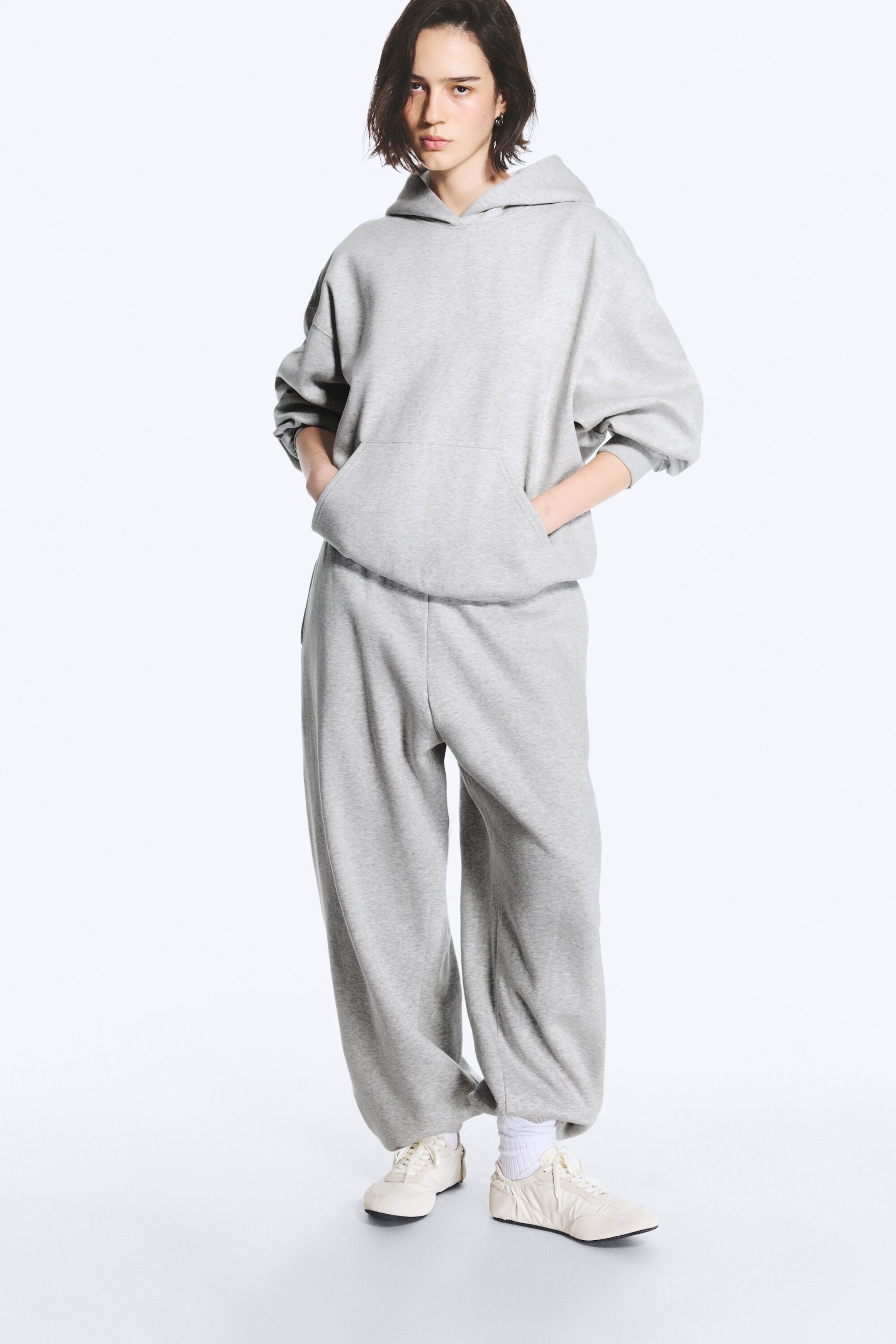 Lys gråmelert - Oversized tykk hettegenser - 2