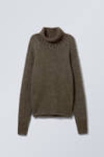 Dark Mole Melange - Loose Knitted Turtleneck Sweater - 0