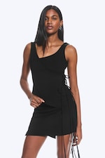 Zwart - Asymmetrische top met wikkelbandjes - 0