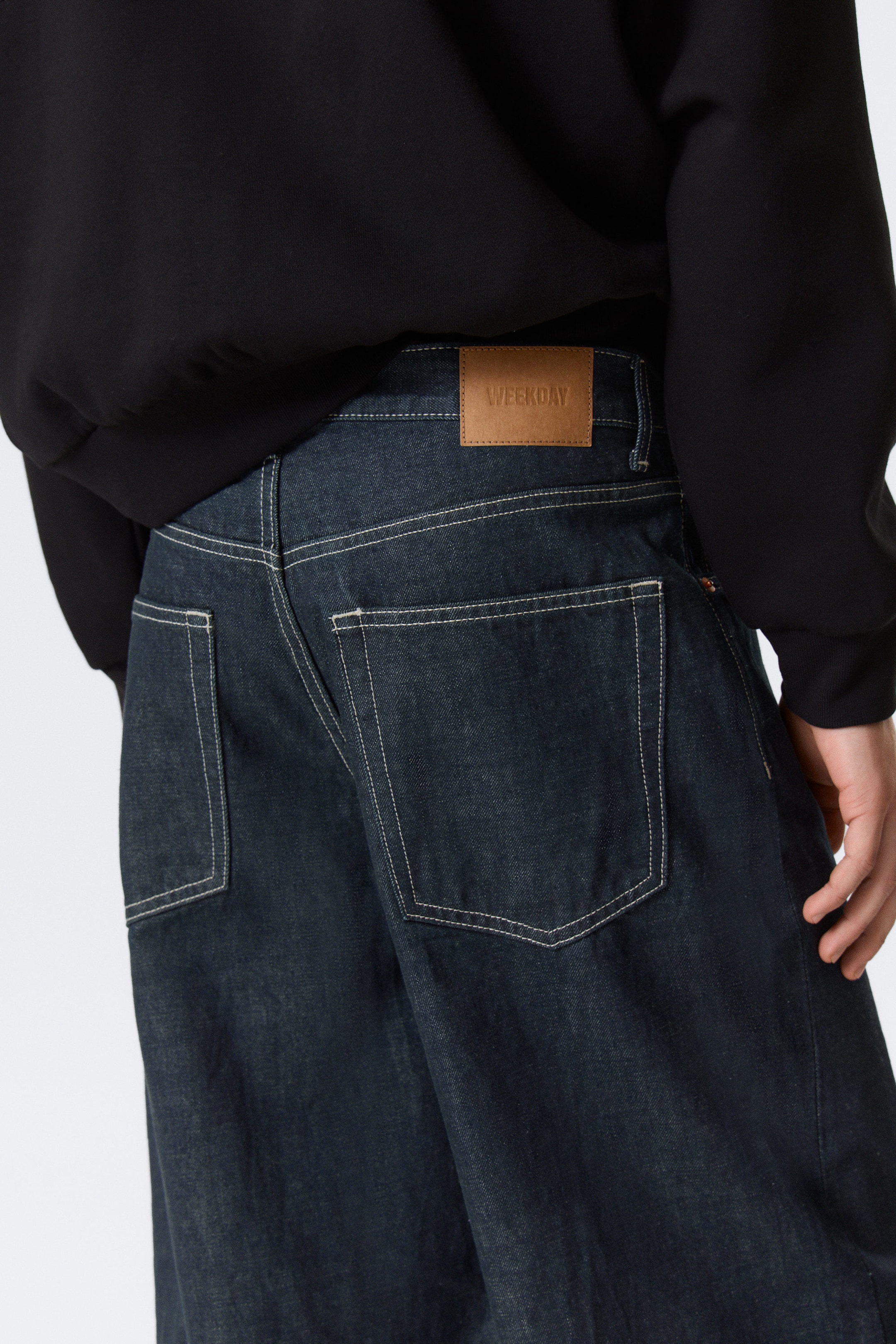 Blue Rinse - Dark Blue - Astro Mid Rise Loose Baggy Leg Unisex Jeans - 5