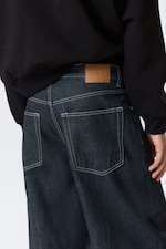 Blue Rinse - Dark Blue - Astro Mid Rise Loose Baggy Leg Unisex Jeans - 5