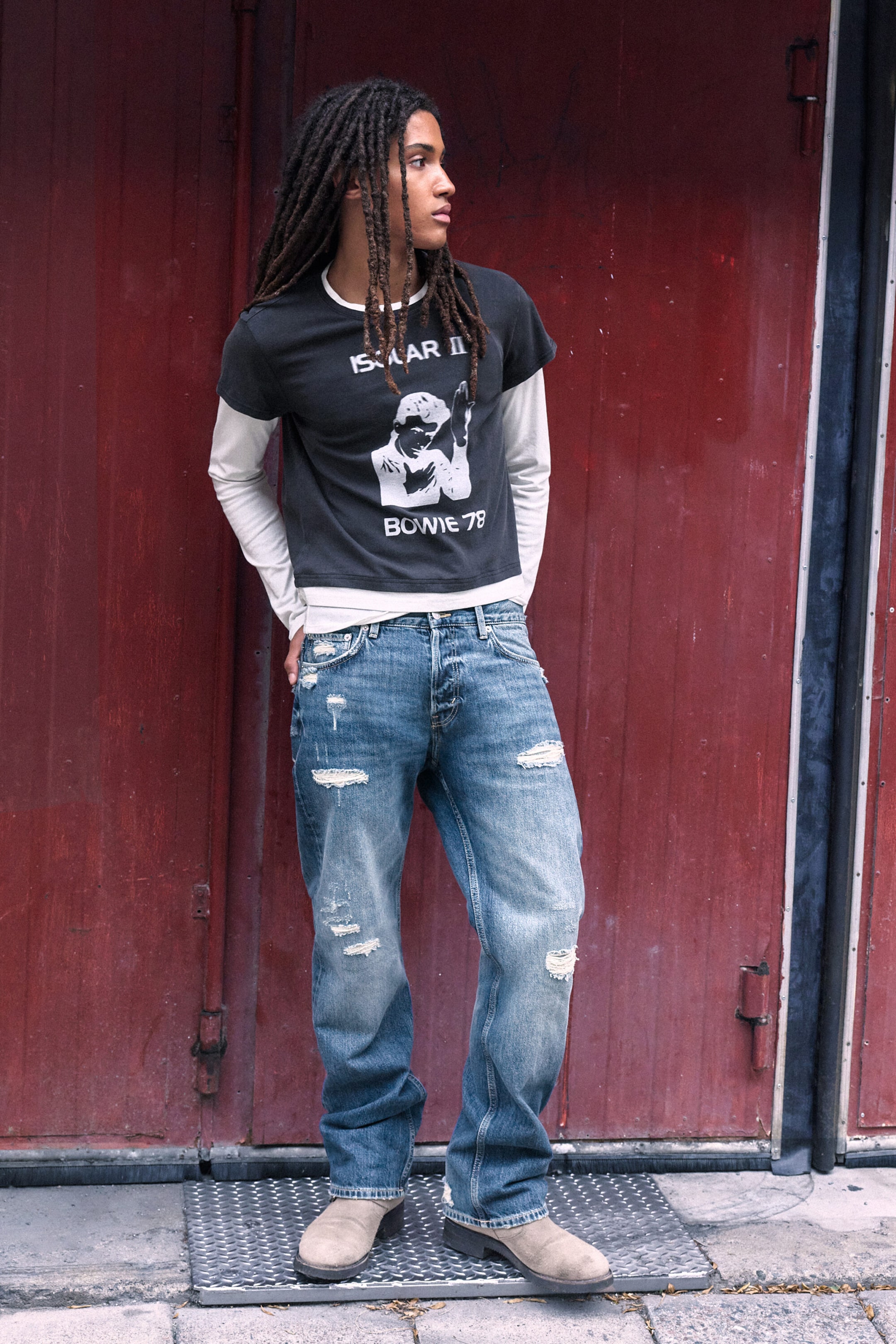 Off-black - Bowie Double-Layer Long-Sleeved T-shirt - 2