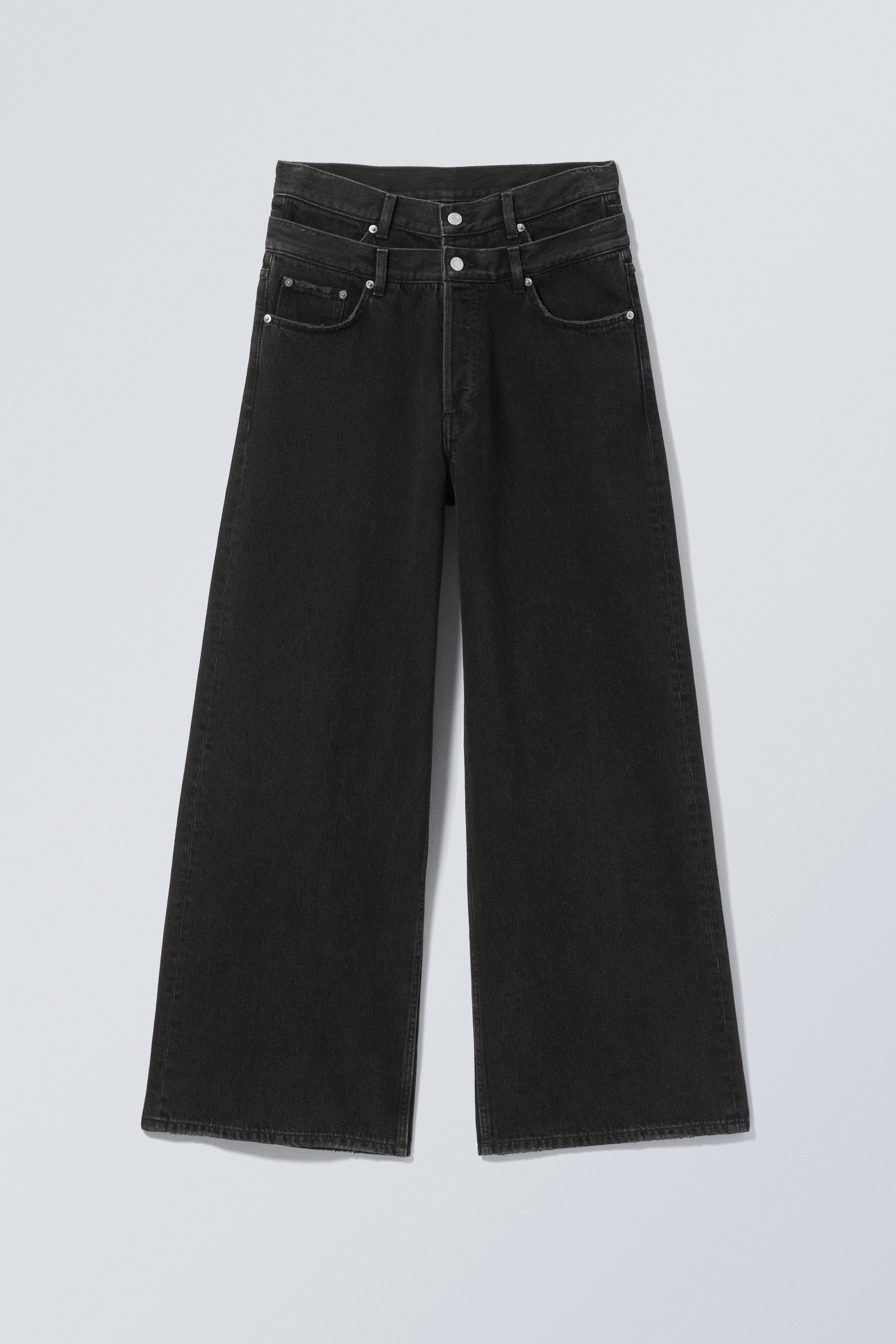 dual high waisted loose wide leg jeans - Tuned Black - Black