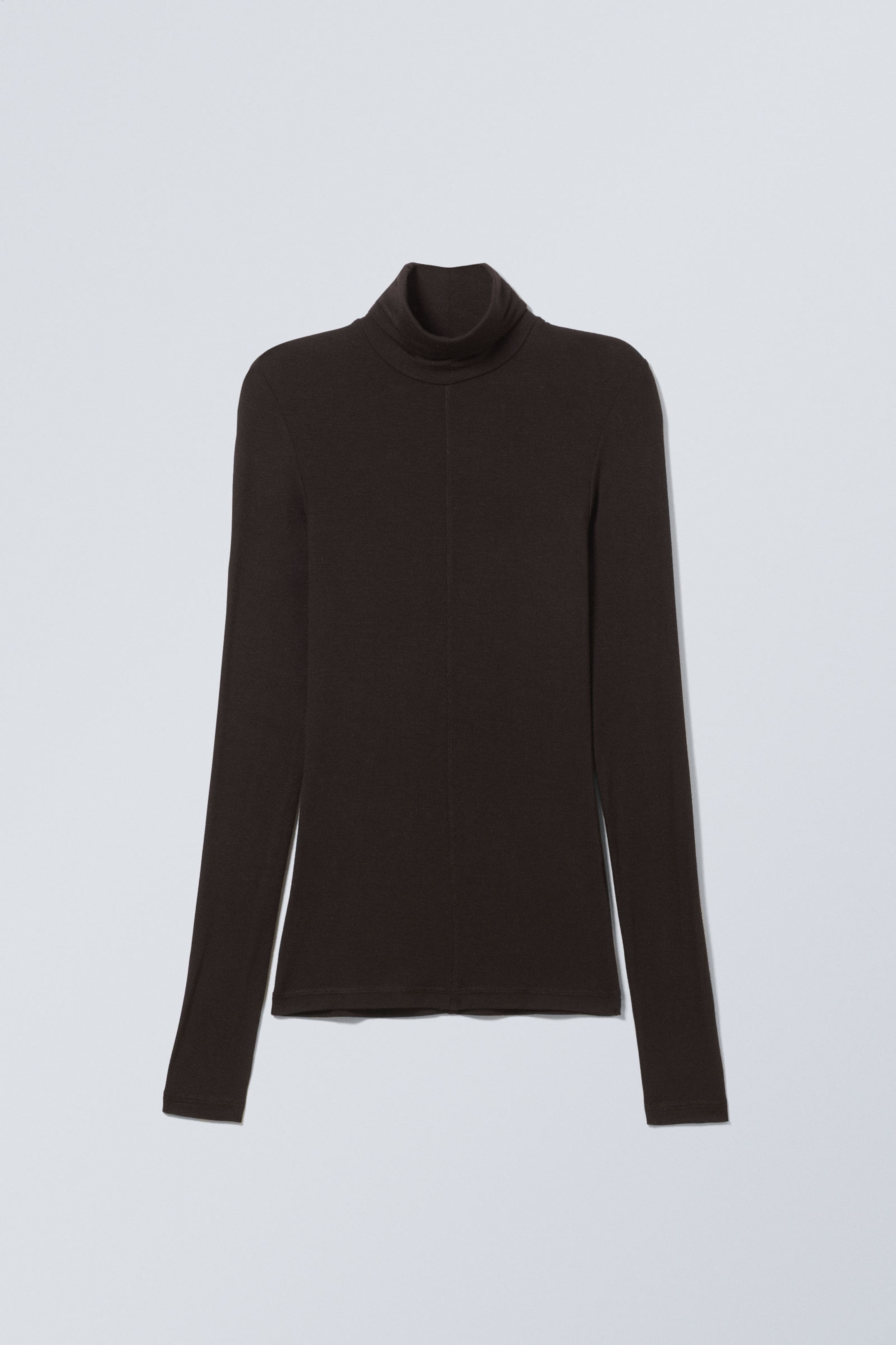 Dark Brown - Sheer Long Sleeve Turtleneck - 0