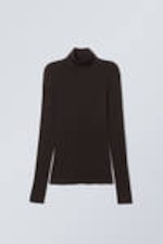 Dark Brown - Sheer Long Sleeve Turtleneck - 0