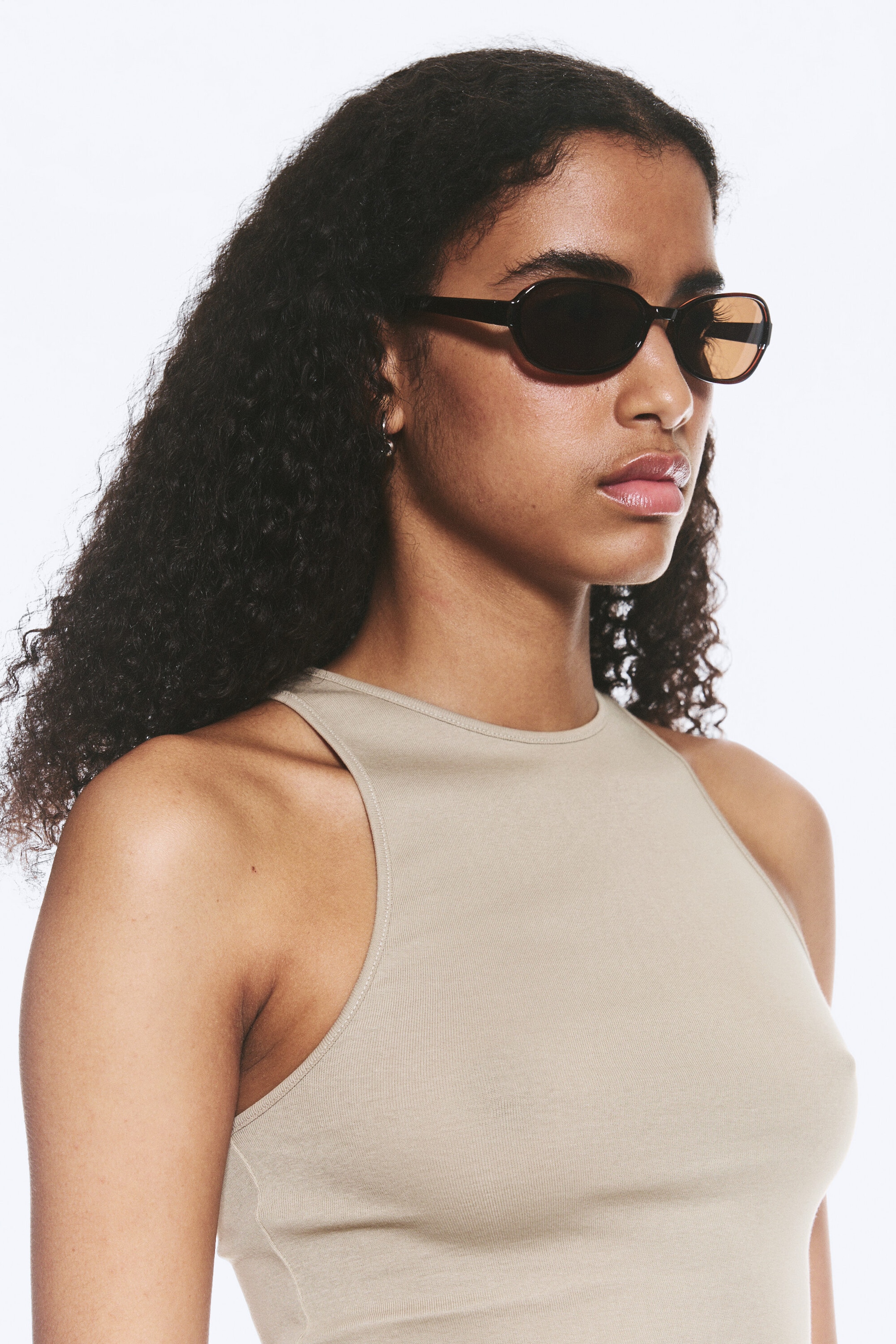 Dark Brown - Brown Lenses - Thin Oval Frame Sunglasses - 1