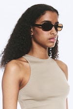 Dark Brown - Brown Lenses - Thin Oval Frame Sunglasses - 1