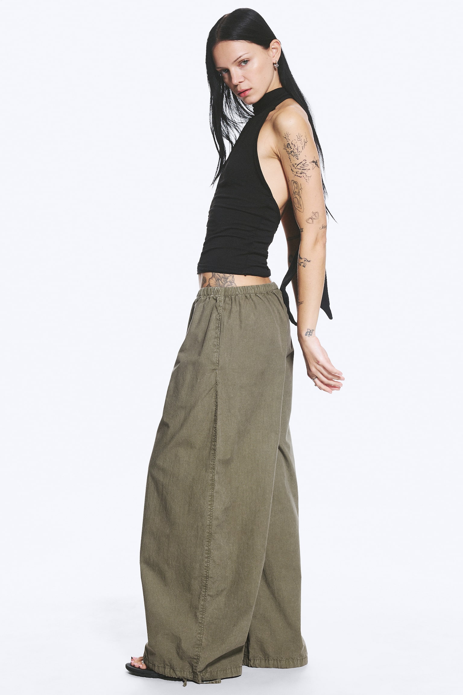 Pantalon à enfiler taille basse en ripstop - Vert kaki cendré/Taupe cendré clair/Gris foncé - 5