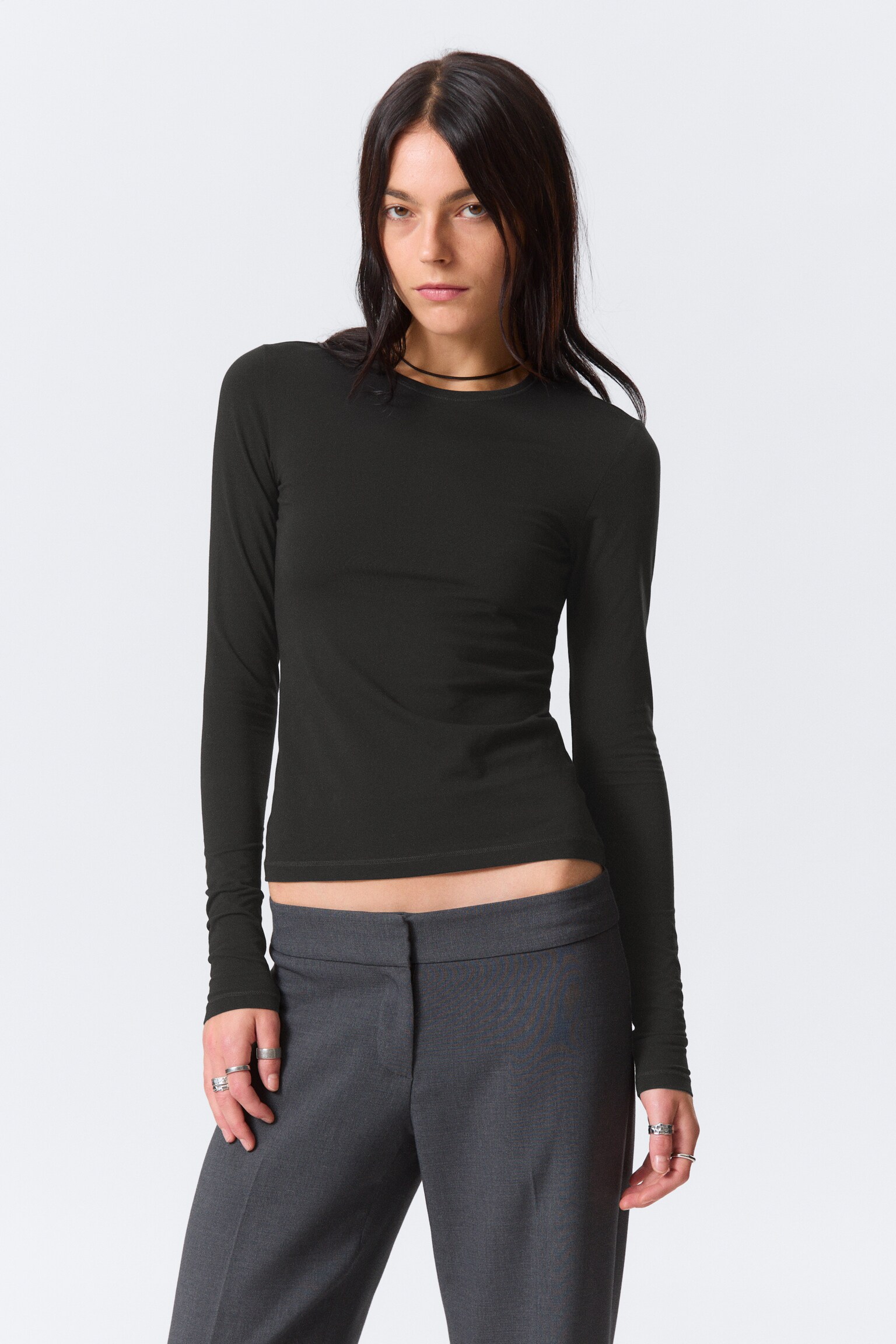 Slim Fitted Long Sleeve - Black/White/Dark Khaki Green/Dark Brown/Dark Dusty Blue/Bright Orange/Dark Red - 1