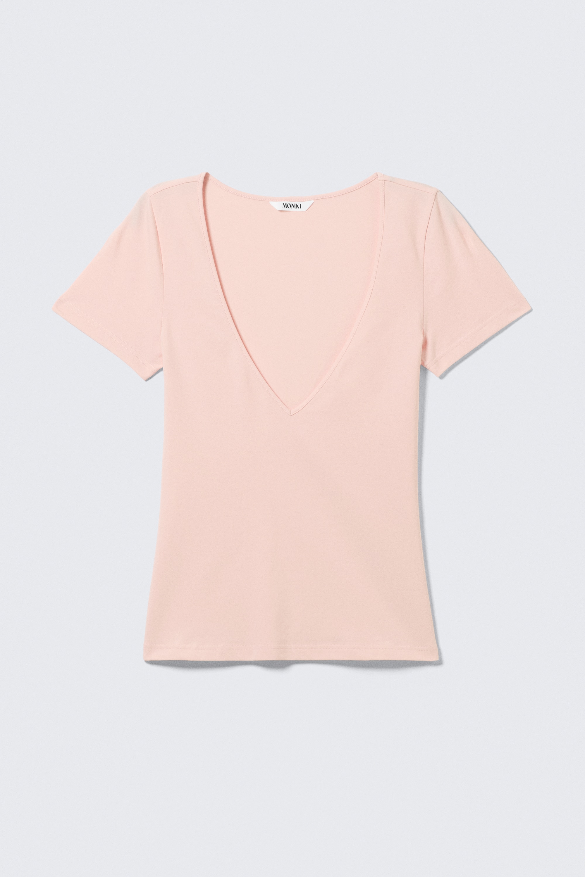 Kapea T-paita syvällä V-kaula-aukolla - Hento vaaleanpunainen/Musta/Luonnonvalkoinen