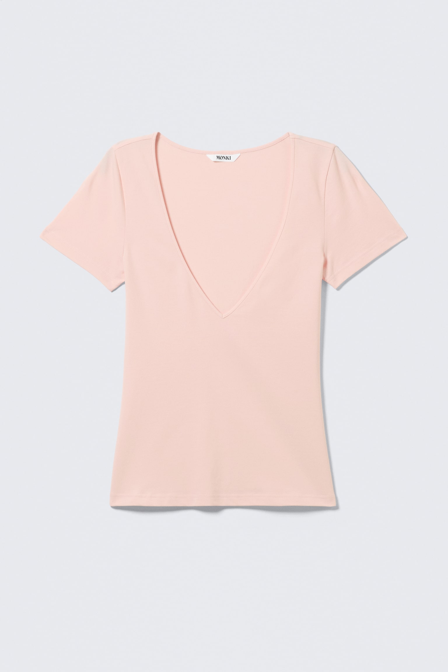 Slim T-shirt met diepe V-hals - Oudroze/Crème/Zwart - 2