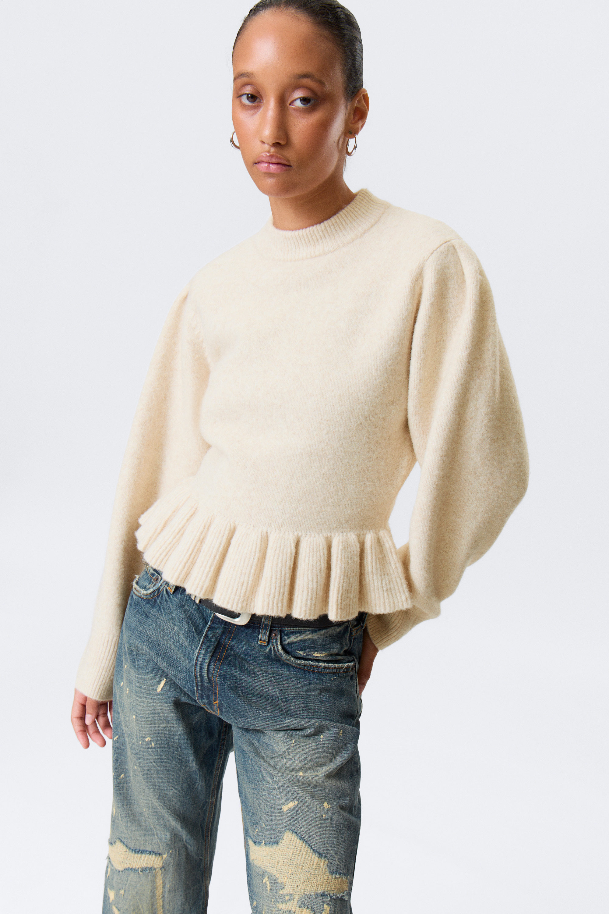 Offwhite - Strickpullover mit Volant-Saum - 2