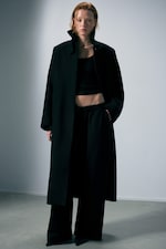 Black - Long Oversized Wool-Blend Coat - 0