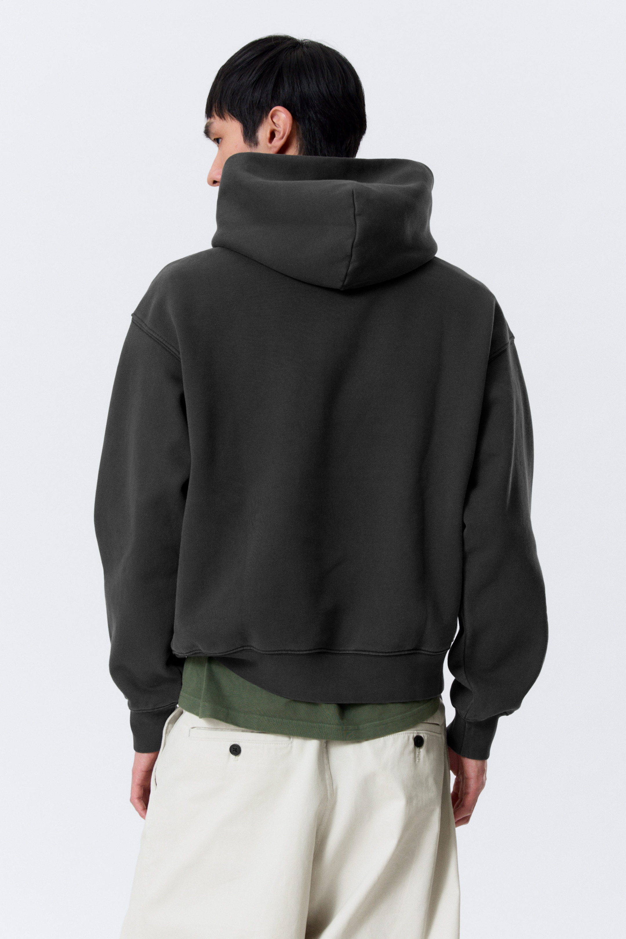 Washed Black - Boxy Cotton Fleece Hoodie - 2