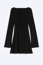 Schwarz - Strass-Minikleid mit offenem Rücken - 5