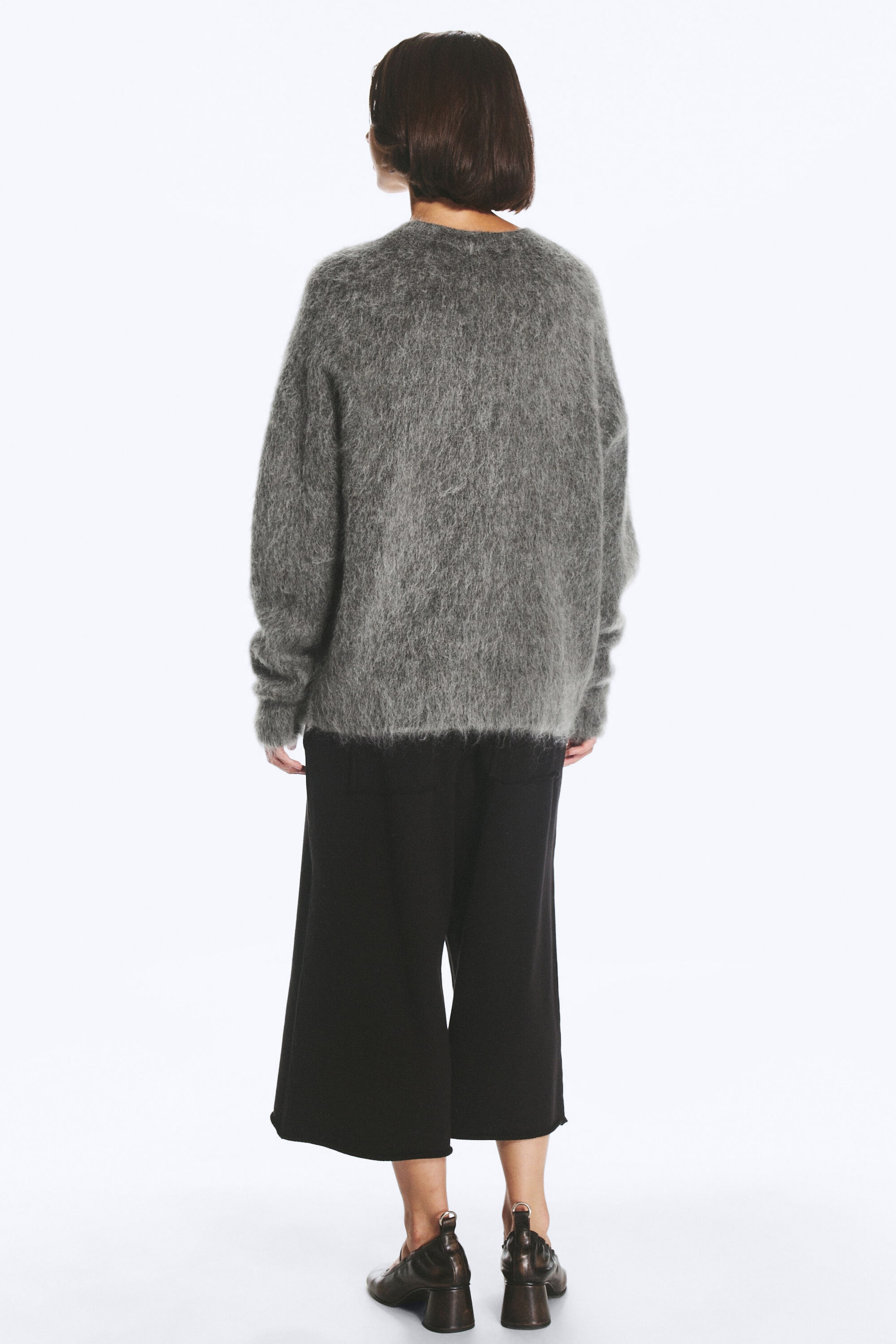 Dark Grey - Oversized Knitted Mohair Blend Sweater - 3