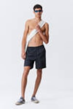 Dark Blue Check - Checked Nylon Swim Shorts - 1