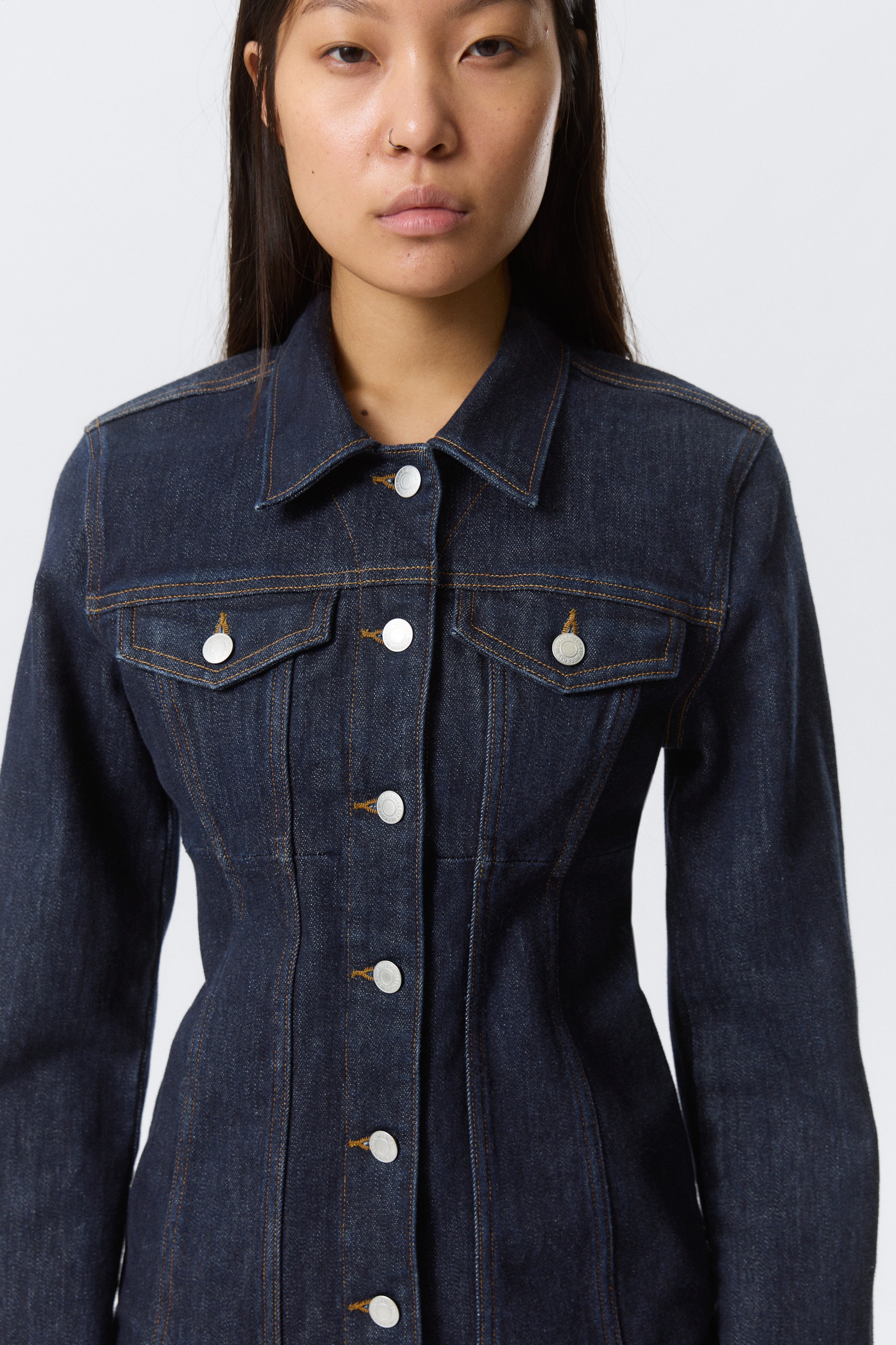 Blue Rinse - Dark Blue - Fitted Denim Jacket - 2