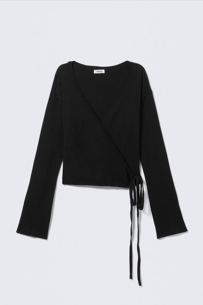 V-Neck Wrap Knit Cardigan - Black/Light Pink/Grey Melange - 1