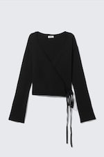 Black - V-Neck Wrap Knit Cardigan - 3