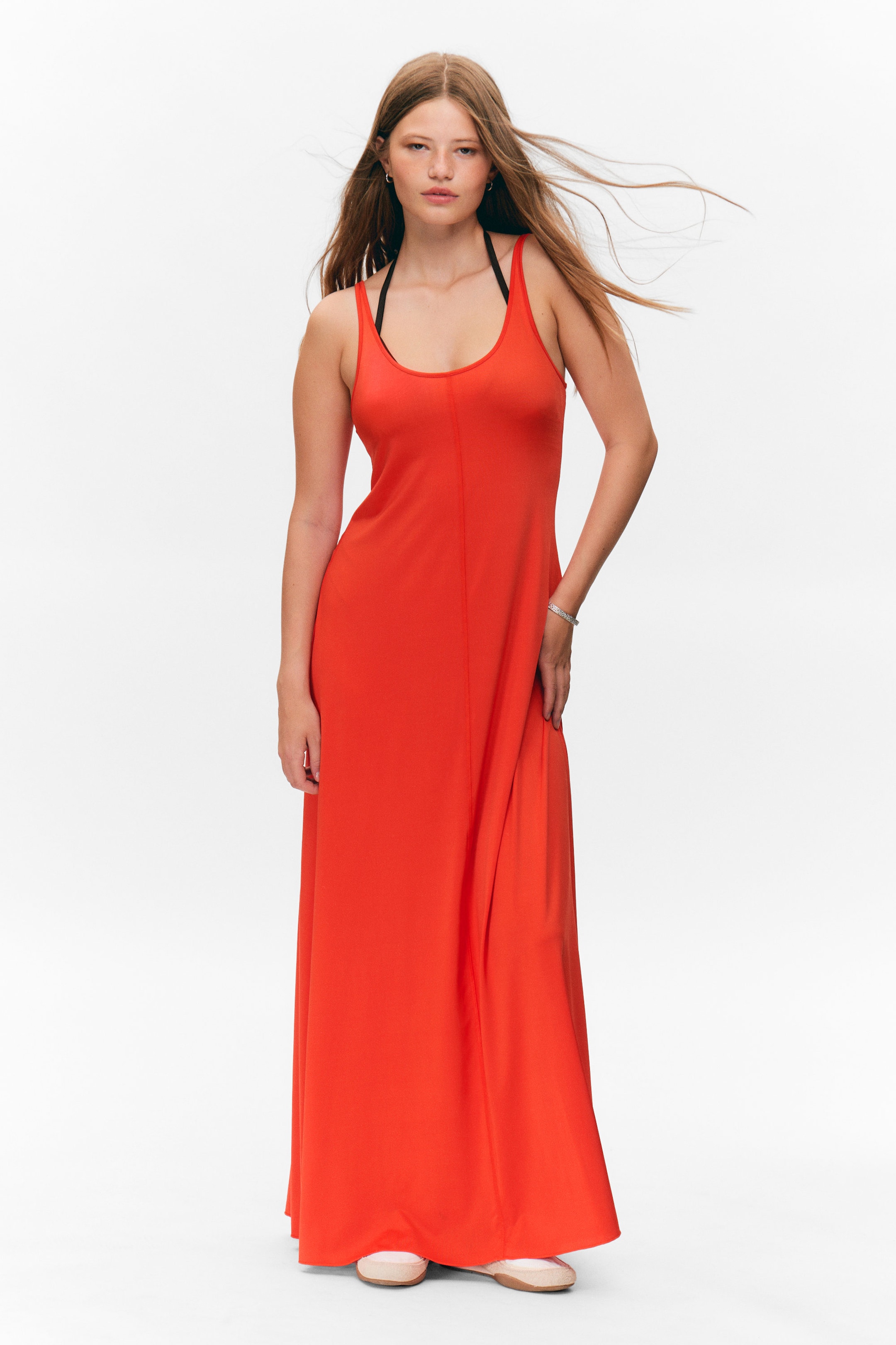 Red - Sleeveless Tank Maxi Dress - 1