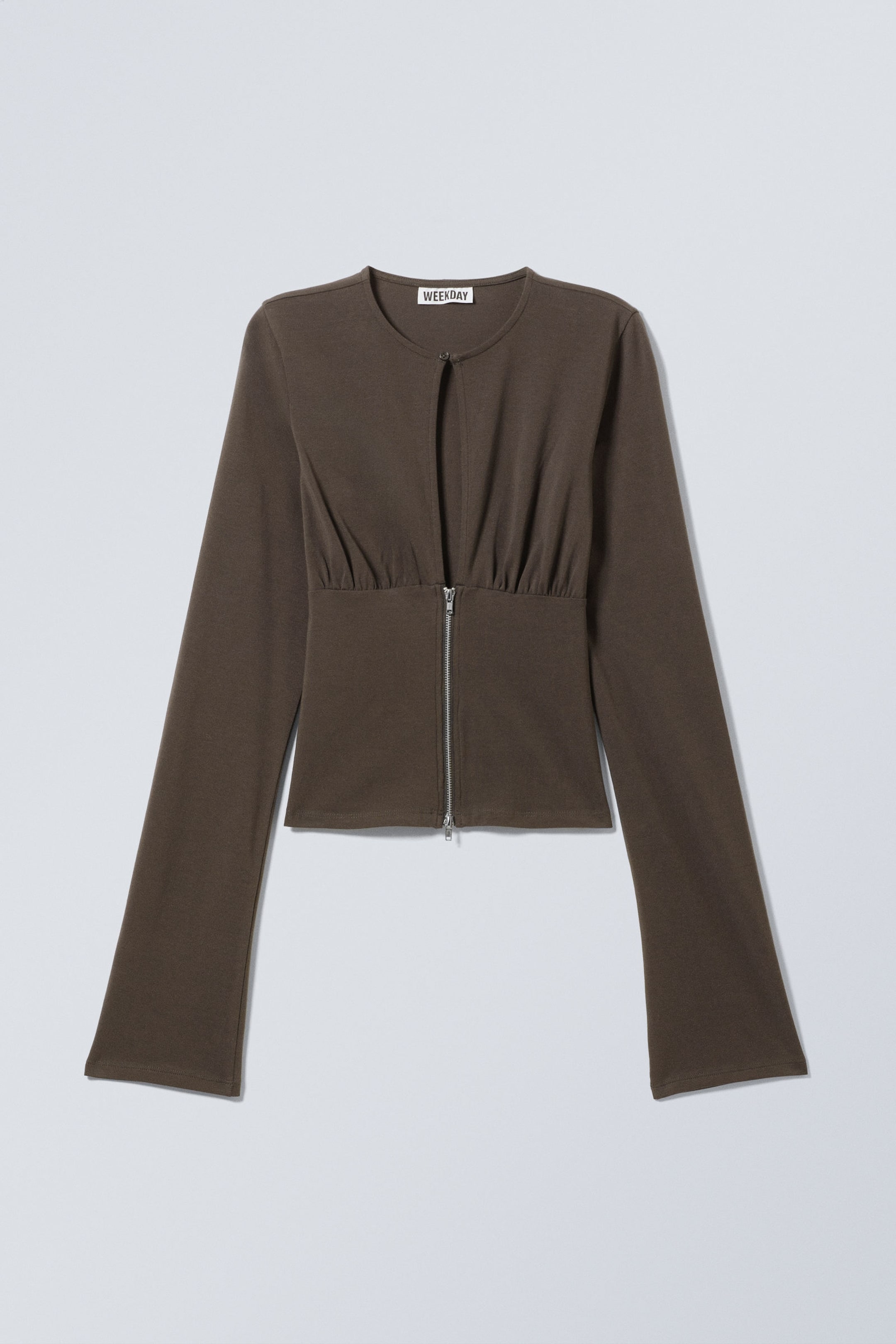 Dark Brown - Slim Long-Sleeved Zip Top - 3