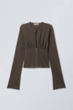 Dark Brown - Slim Long-Sleeved Zip Top - 3