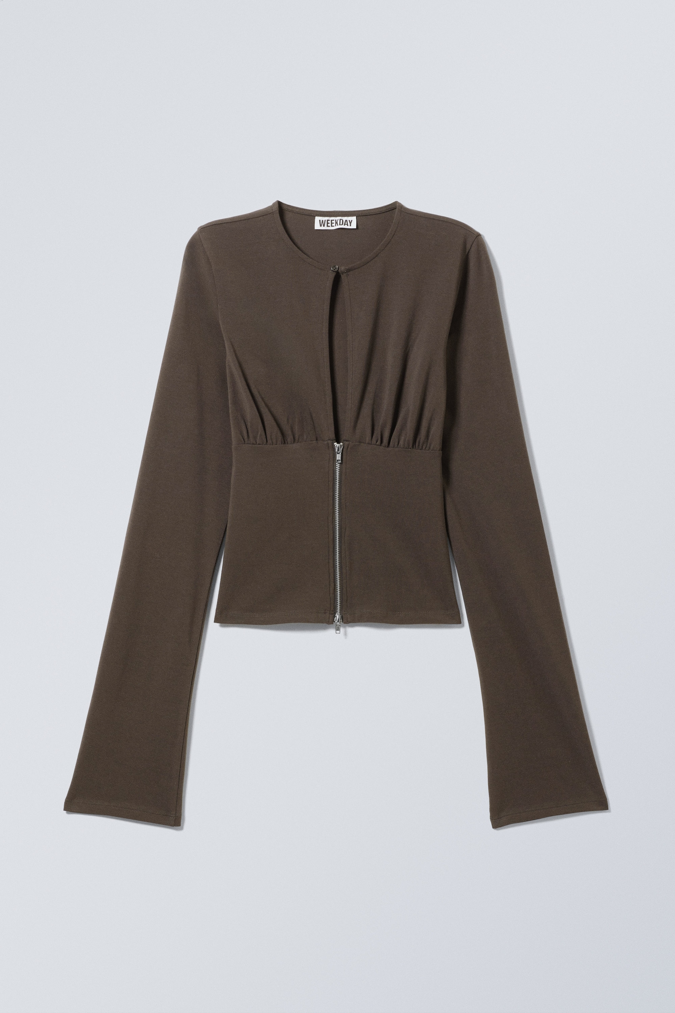 Donkerbruin - Slim fit top met rits en lange mouwen - 0