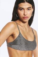 Grå med glitter - Glitrende bikinioverdel med knyting bak - 1