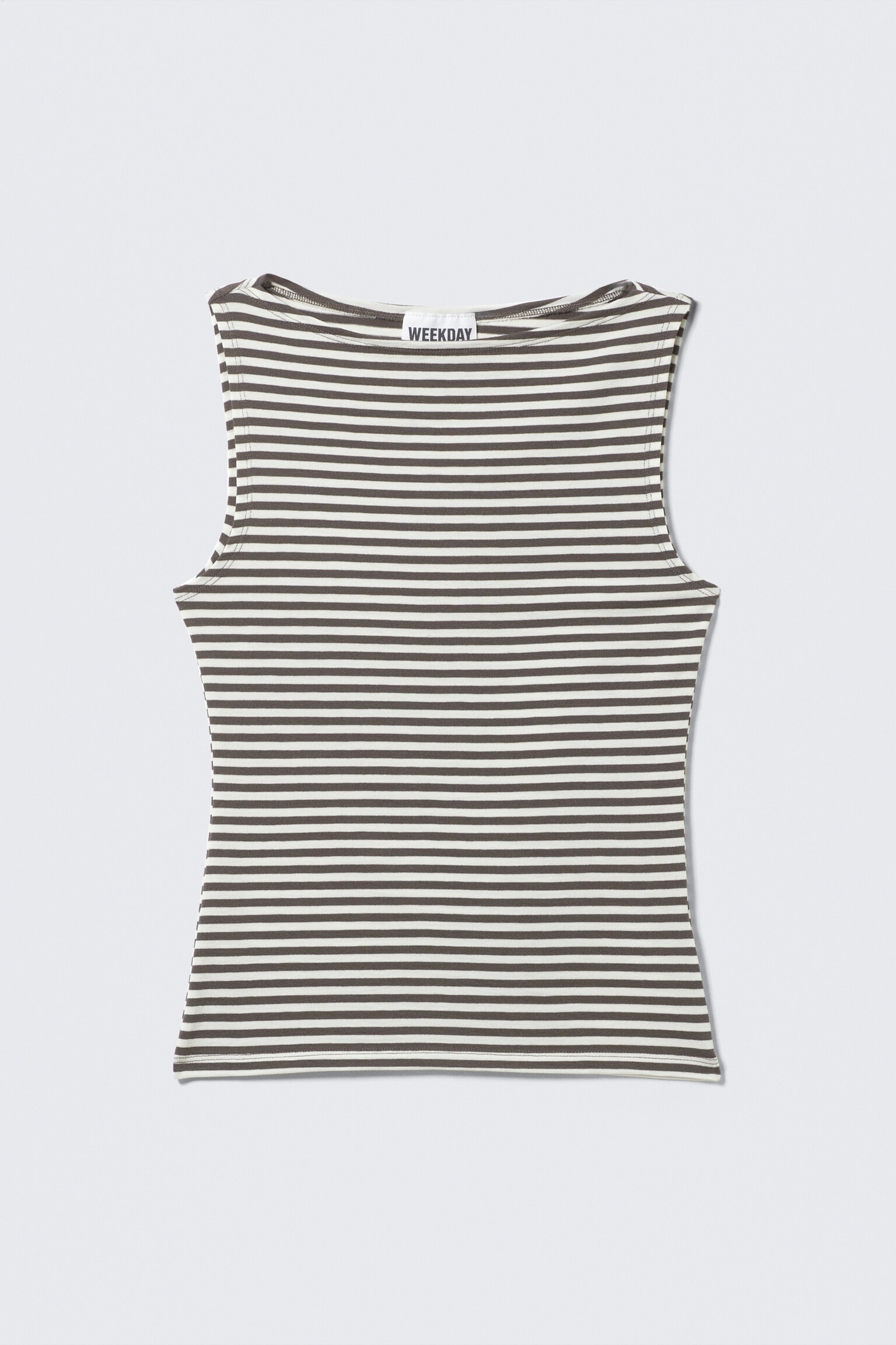 Annie Striped Sleeveless Boat-Neck Top - Grey & White Stripes/Dark Red & Grey Stripes/Black & Grey Stripes/Blue & Dark Mole Stripes - 2