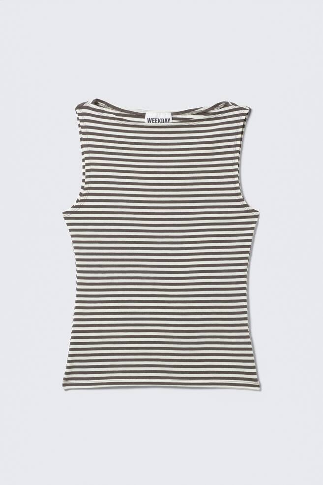 Top sin mangas a rayas con cuello barco Annie - Rayas grises y blancas - 1